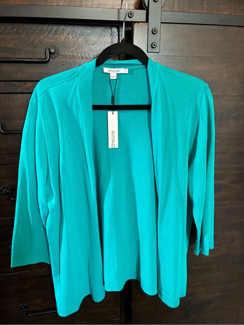 NWT- Chico's Turquoise Open-Front Women's Cardigan Sweater-Size 2 Chico’s